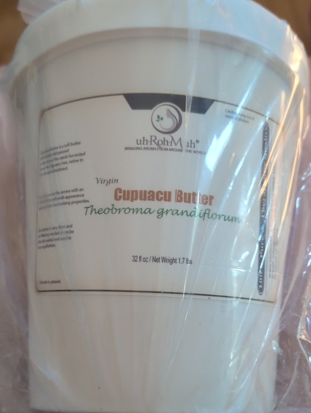 uh-RohMah Virgin Cupuacu Butter - White Jar 32 oz